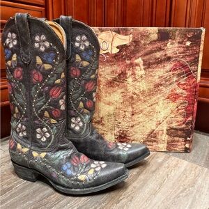 Old Gringo Floral Embroidery Butterfly Flower Black Cowboy Boots Western Wedding